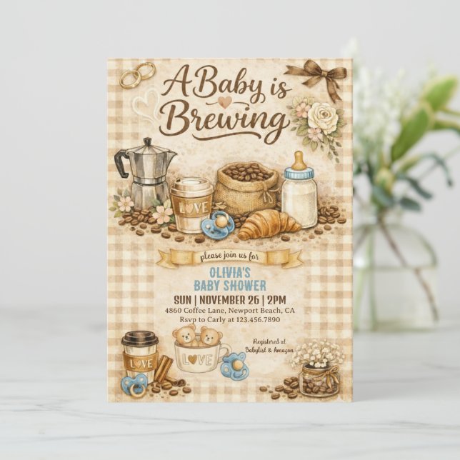 Convite Um Bebê está Preparando um Chá de Bebê de Café Xad (Em pé/Frente)