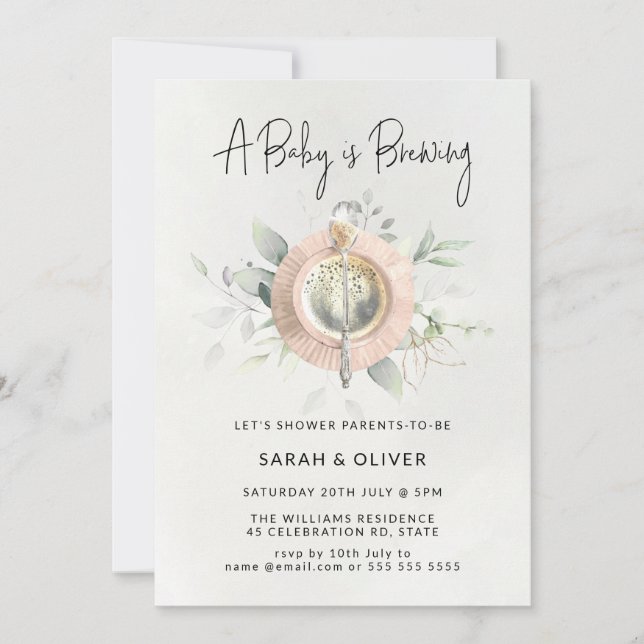 Convite Um bebê está preparando um chá de fraldas de café  (Frente)