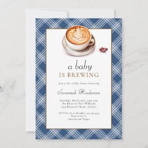 Convite Um Bebê Está Preparando Xícara de Café Azul Chá de