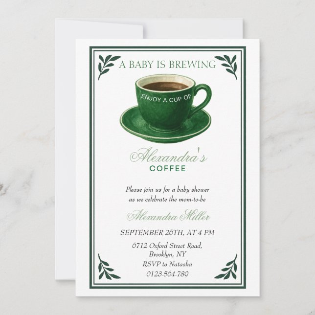 Convite Um Bebê Está Preparando Xícara de Café Chá de Bebê (Frente)