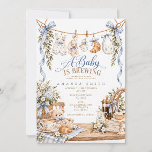 Convite Um Bebê Está Sendo Preparado Chá de Bebê Café Azul