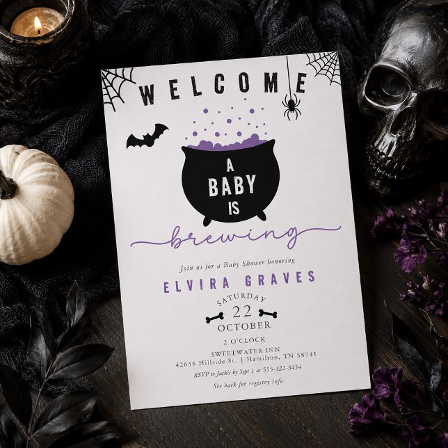 Convite 'Um bebê está sendo preparado' Chuveiro de Bebê As ('A baby is Brewing' Spooky Halloween Baby Shower Invitation
)