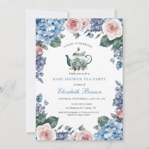 Convite Um Bebê Está Sendo Preparado Chuveiro Floral Azul