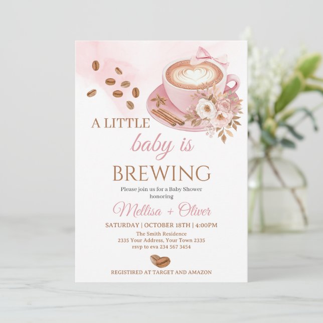 Convite Um Bebê Está Sendo Preparado Oh Bebê Grãos de Café (Em pé/Frente)