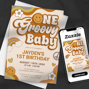 Convite Um Bebê Groovy Aniversário Retro Festa 70