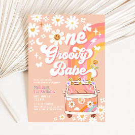 Convite UM Bebê Maravilhoso Daisy Arco-íris Groovy Anivers