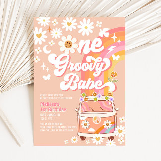 Convite UM Bebê Maravilhoso Daisy Arco-íris Groovy Anivers
