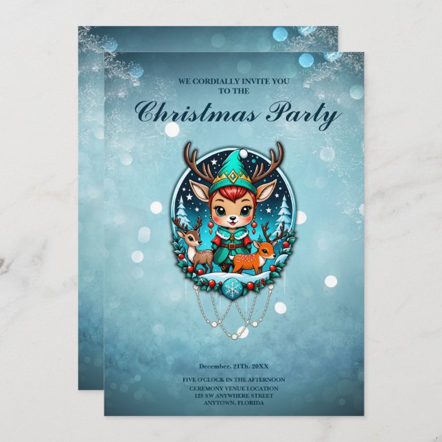 Convite Um belo estilo cartoon rener elf (Frente/Verso)