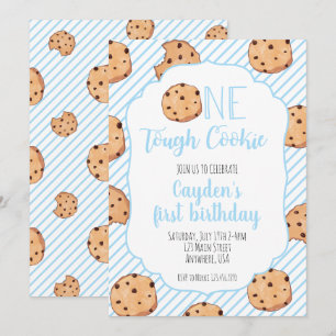 Convite Um Biscoito Duro Azul primeiro Aniversário