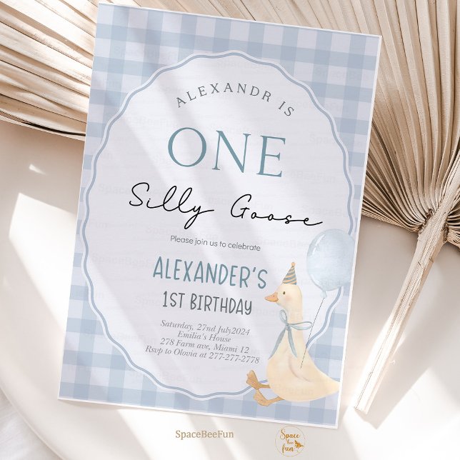 Convite Um Bobo de primeiro aniversario de Goose Boy (one silly goose birthday, silly goose 1st birthday, goose birthday invite, boy first birthday, funny)