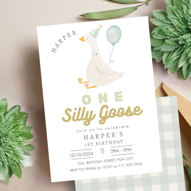 Convite Um Bobo entra no primeiro aniversario neutro entre (One Silly Goose Gender Neutral 1st Birthday Invitation)