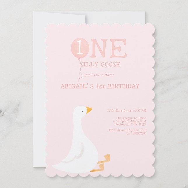 Convite Um Bobo Ganha primeiro aniversario de Meninas Rosa (Frente)