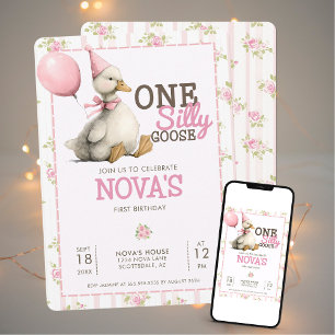 Convite Um Bobo ganha primeiro aniversario rosa personaliz