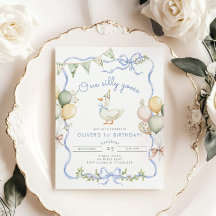 Um Bobo ganso primeiro aniversario azul