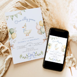 Convite Um Bobo ganso primeiro aniversario azul