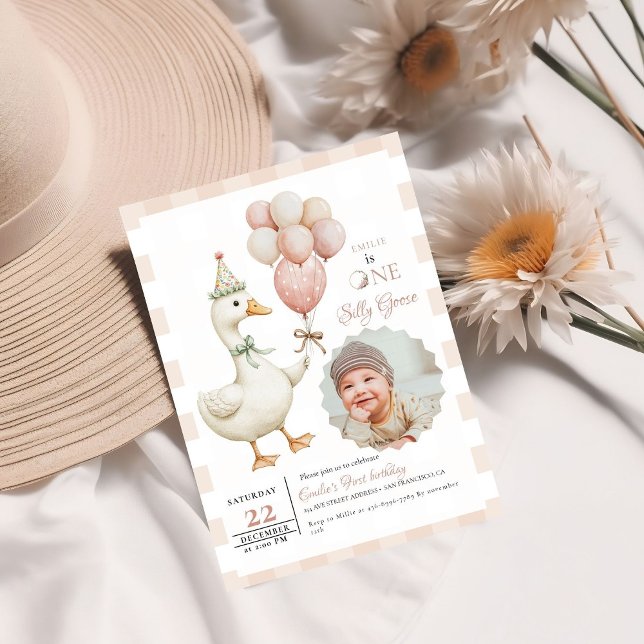 Convite Um Bobo ganso primeiro aniversario bebê (Criador carregado)