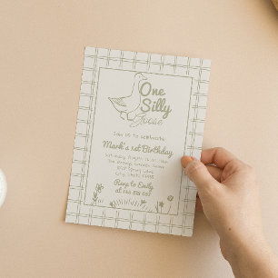 Convite Um Bobo Ganso Verde Desenho 1 rua Primeiro Anivers