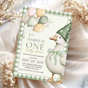 Convite Um Bobo Goose Balão Verde primeiro aniversario Gin