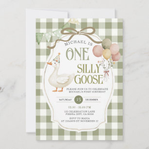 Convite Um Bobo Goose Birthday Sage Green Gingham