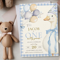 Um Bobo Goose Blue Gingham Boy primeiro aniversari