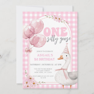 CONVITE UM BOBO GOOSE PINK GINGHAM PRIMEIRO ANIVERSARIO