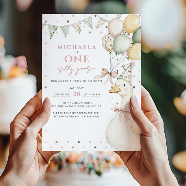 Convite Um Bobo Goose Watercolor Primeiro Aniversário (Criador carregado)
