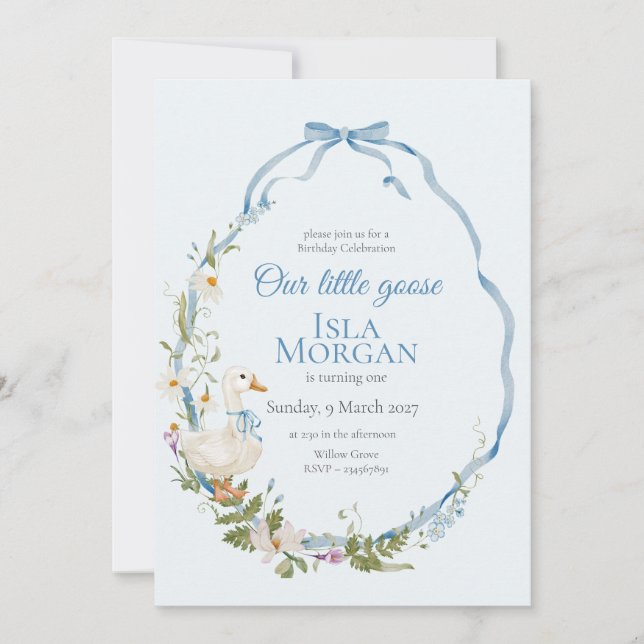 Convite Um Bobo Pequeno Ganso Aquarela (Frente)