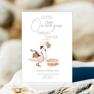 Convite Um Bobo Vintage Birthday Goose Watercolor