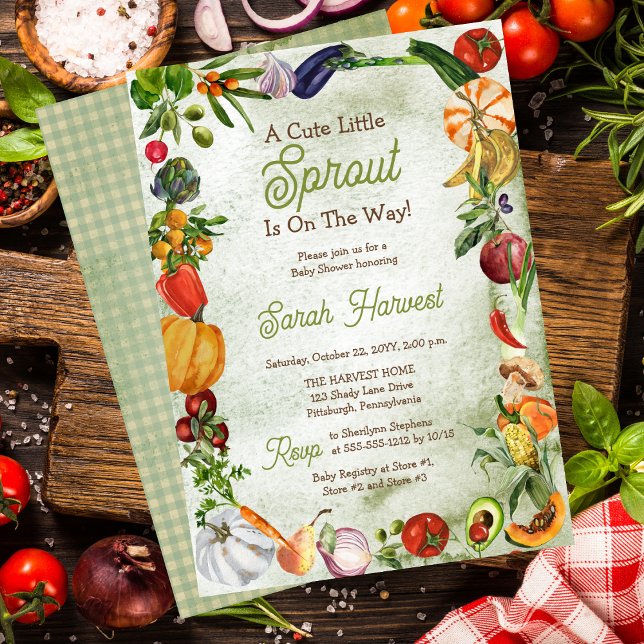 Convite Um Bocinho Bonito Está A Caminho Do Chá de fraldas ("A Cute Little Sprout Is On The Way!" Baby Shower Invitations - Print | Digital Download)