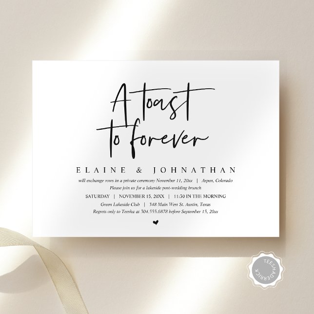 Convite Um brinde a Forever, Festa de Elopement Brunch (A Toast To Forever, Wedding Elopement Brunch Party Invitation Card, Downloadable, Modern Minimal)