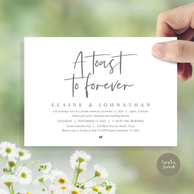 Convite Um brinde a Forever, Festa de Elopement Brunch (A Toast To Forever, Wedding Elopement Brunch Party Invitation Card, PDF, in Dark Grey)