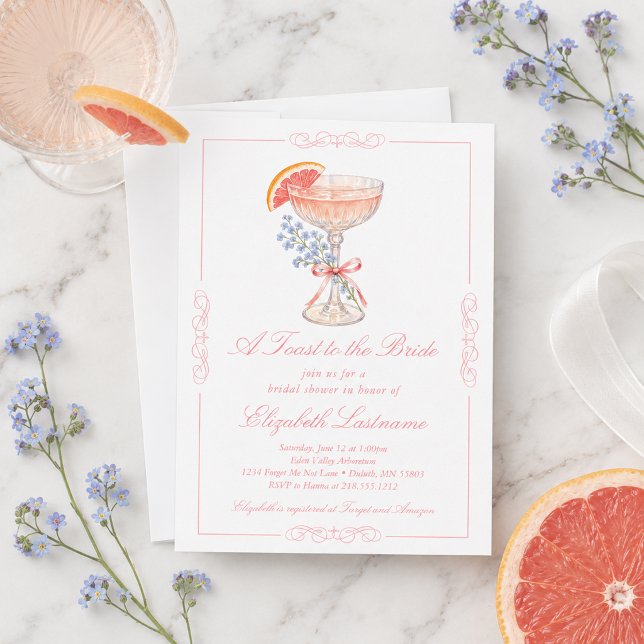 Convite Um Brinde à Noiva Champanhe de Toranja  (toast-to-the-bride-grapefruit-champagne-bridal-shower-invitation-mockup)