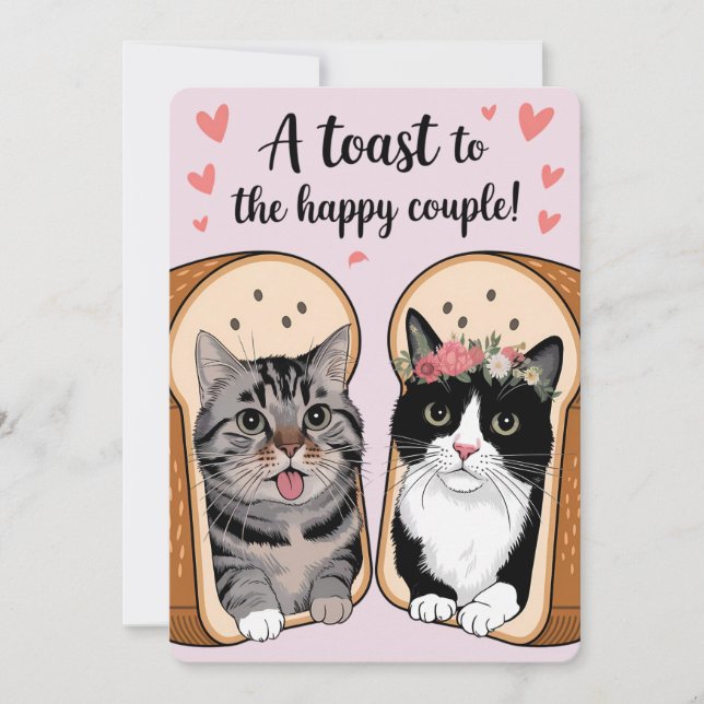 Convite Um Brinde Ao Feliz Casal Gato Divertido Noivado (Frente)