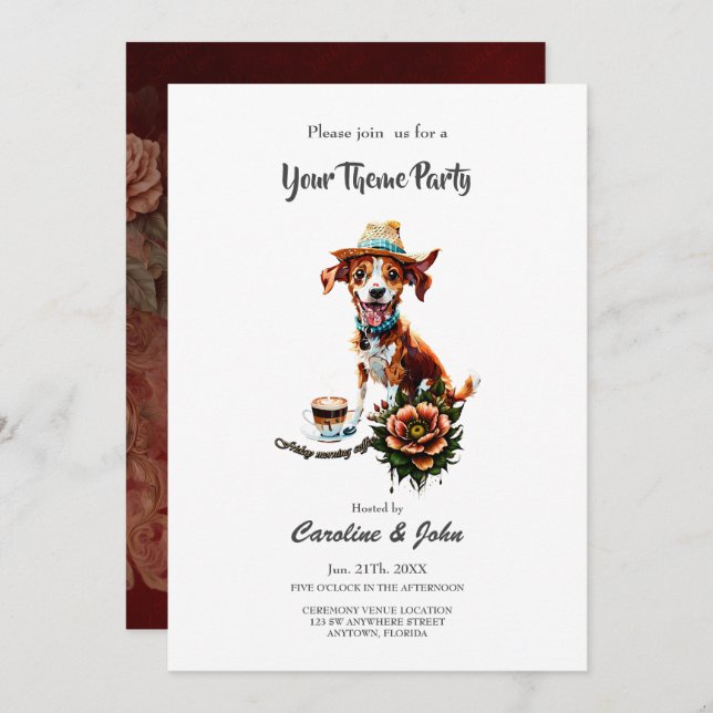 Convite Um cachorro de desenho animado feliz num chapéu de (Frente/Verso)