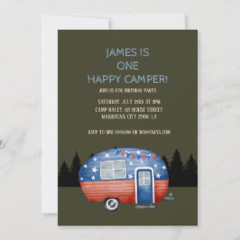 Convite Um Camper Feliz Crianças de Aniversário