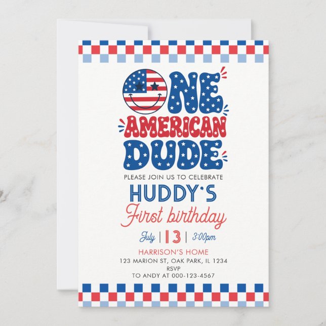 Convite Um Cara Americano Aniversário de 4 de Julho (Frente)