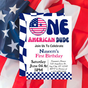 Convite Um Cara Americano Garoto de 4 de Julho Aniversário