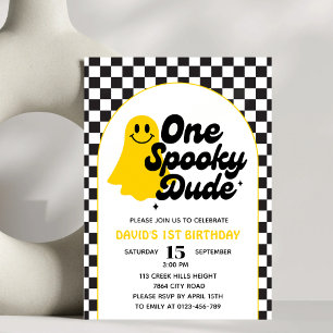 Convite Um Cara Assustador Groovy Halloween Primeiro Anive