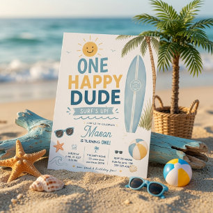 Convite Um Cara Feliz de Aniversário de Surf Praia