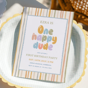 Convite Um Cara Feliz Listras Pastel 1º Aniversário