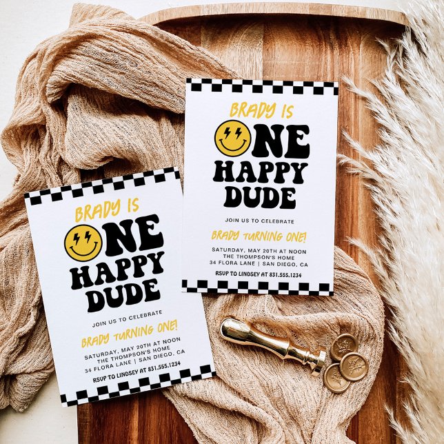 Convite Um Cara Feliz | primeiro aniversario de rosto sorr (Criador carregado)