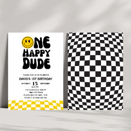 Convite Um Cara Feliz Sorria Cara Rapaz Primeiro Aniversár