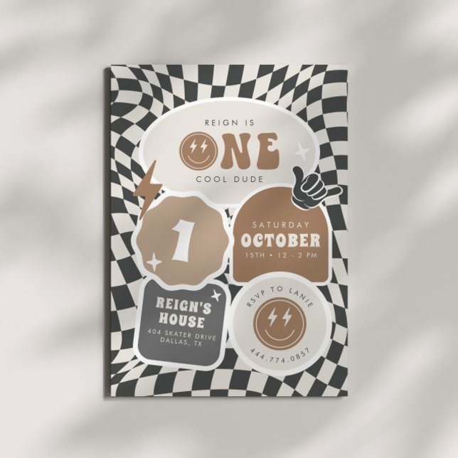 Convite Um Cara Legal | Boys 1rua Retro Skater Aniversário (Criador carregado)