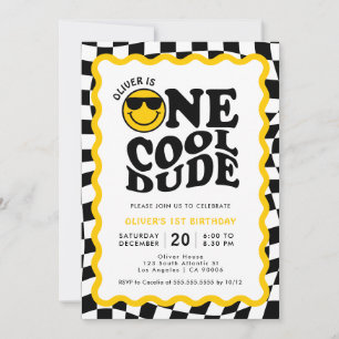 Convite Um Cara Legal   Primeiro aniversario Wavy Happy Fa