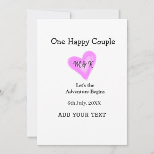 CONVITE UM CASAL FELIZ CORAÇÃO ROSA CASAMENTO NOME DATA