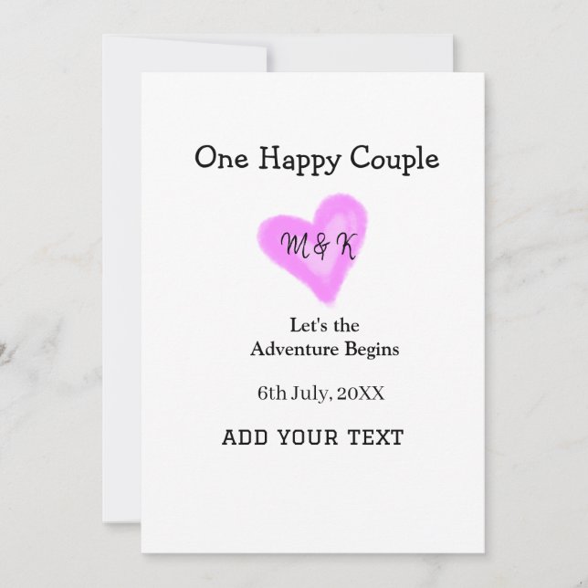 CONVITE UM CASAL FELIZ CORAÇÃO ROSA CASAMENTO NOME DATA (Frente)