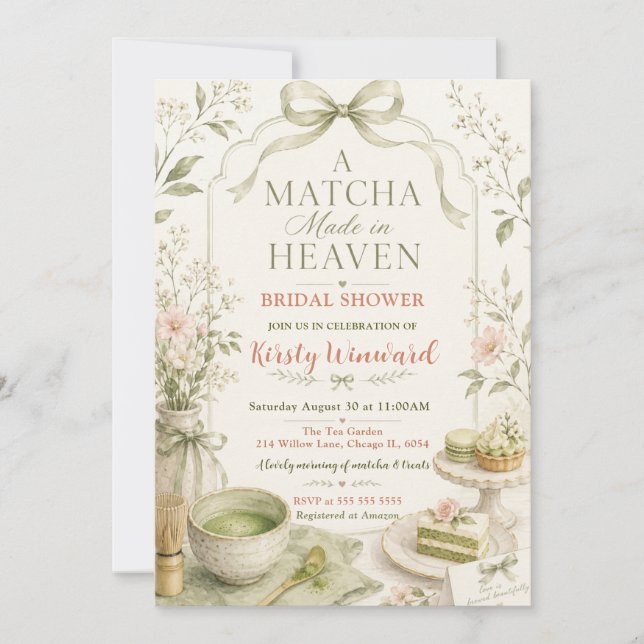 Convite Um Casamento de Matcha Feito no Céu Chá de Noiva (Frente)