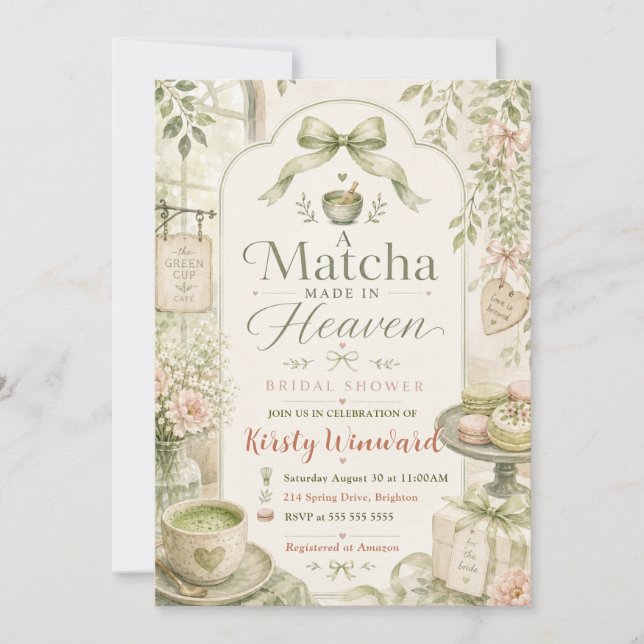 Convite Um Casamento de Matcha Feito no Céu Chá de Noiva (Frente)