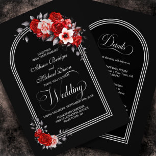 Convite Um Casamento Negro Floral Vermelho