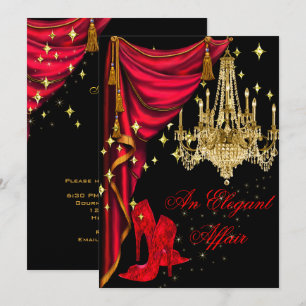 Convite Um Caso Elegante Lustre de Ouro Vermelho Aniversár